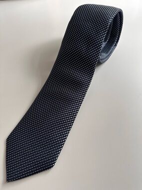 Boss Navy Textured Silk Tie with Subtle Pattern